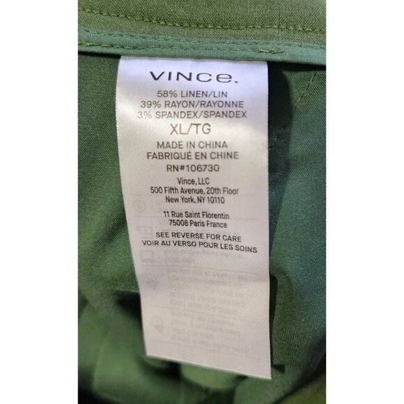 Vince Linen Blend High Waisted Pull On Pants Full Length Green Elastic Size XL - Picture 4 of 4